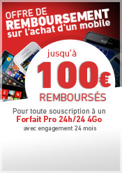 Offre de remboursement jusqu'à 200 euros remboursés sur les mobiles sélectionnés avec un forfait + mobile 4Go. Offre soumise à conditions