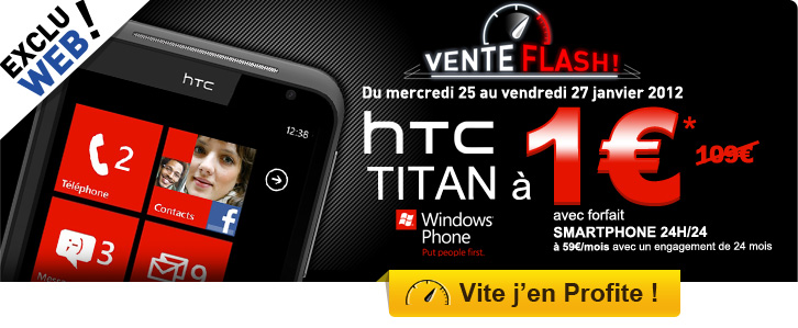 Vente flash La Poste Mobile : HTC � 1 euro au lieu de 109� avec un Forfait Smartphone 24h/24 sms, mms et Internet 1Go