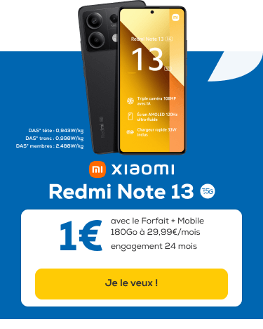 Offrez vous le Xiaomi Redmi Note 13 5G à 1? avec les forfaits avec mobile La Poste Mobile